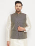VASTRAMAY Men's Blue Cotton Silk Blend Ethnic Jacket